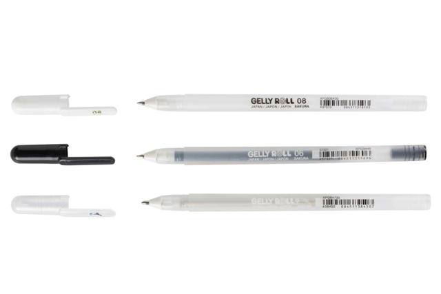 3 Bolígrafos de Gel Sakura Gelly Roll — Negro, Blanco y Brillante - Feutres calibrés et fineliners pour le dessin de précision - 10doigts.fr