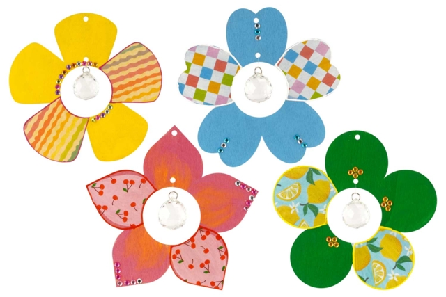 4 flores de madera para colgar con diamante - Suspensions et déco murale en bois à décorer - 10doigts.fr
