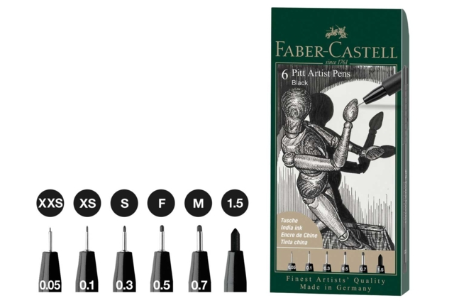 6 Pitt Artist Pens - Feutres calibrés et fineliners pour le dessin de précision - 10doigts.fr