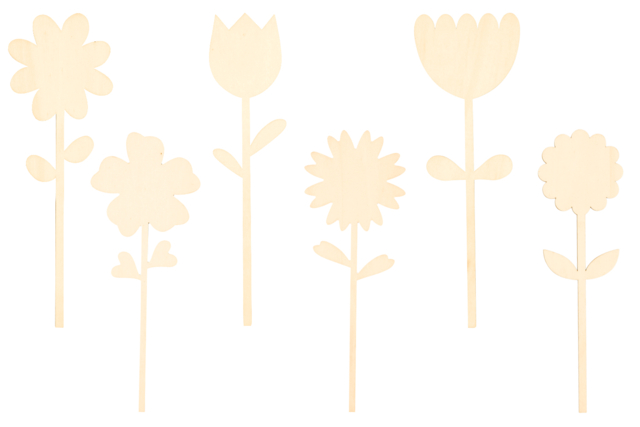 Assorted Wooden Flowers - 6 Pieces - 5 - Wooden Shapes - 10doigts.com - Formes en bois à décorer - 10doigts.fr