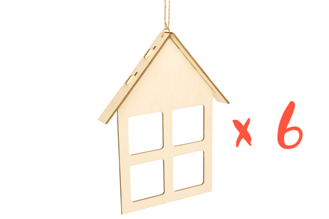 Wooden Houses with Frame Windows - 6 Pieces - 4 - Wooden Photo Frames - 10doigts.com - Cadres photo en bois à décorer - 10doigts.fr