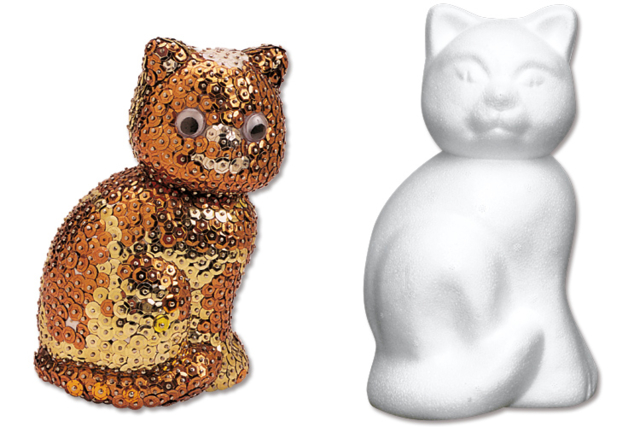 Styrofoam Cat 14 cm - 0 - Styrofoam Animals - 10doigts.com - Animaux en polystyrène - 10doigts.fr