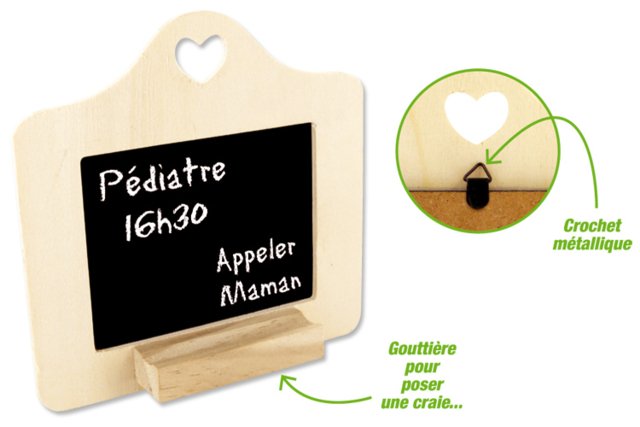 Heart-Shaped Slate Frame with Chalk Holder - 3 - Wooden Chalkboards - 10doigts.com - Ardoise en bois à décorer - 10doigts.fr