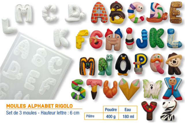 Moulds for 26 Fun Alphabet Letters - 2 - Molds for plaster, soap, concrete ... - 10doigts.com - Moules pour plâtre, savon, béton ... - 10doigts.fr