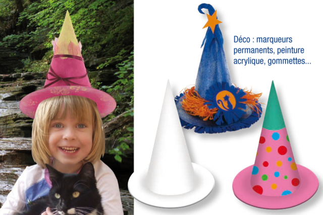 Chapeau princesse ou sorcière en carton blanc - Couronnes et chapeaux de Carnaval à colorier et à décorer pour les enfants - 10doigts.fr