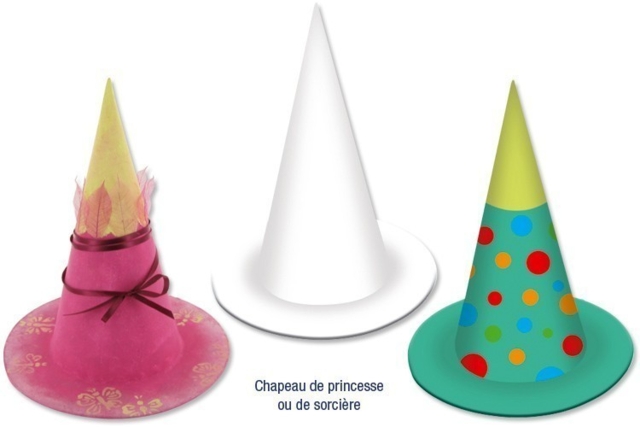 Chapeau princesse ou sorcière en carton blanc - Couronnes et chapeaux de Carnaval à colorier et à décorer pour les enfants - 10doigts.fr