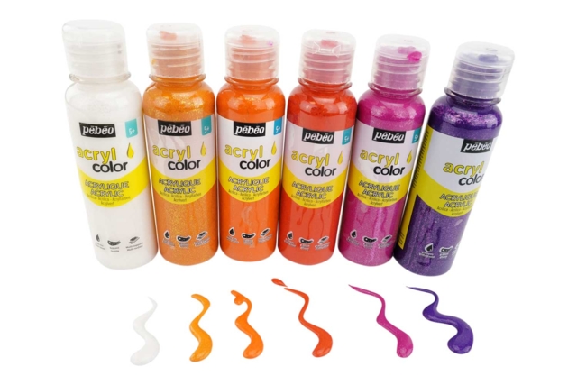 Pébéo Glitter Acrylic Paint, 150 ml - 12 Colors - 3 - Effect Acrylic Paint - 10doigts.com - Peinture acrylique à effets - 10doigts.fr