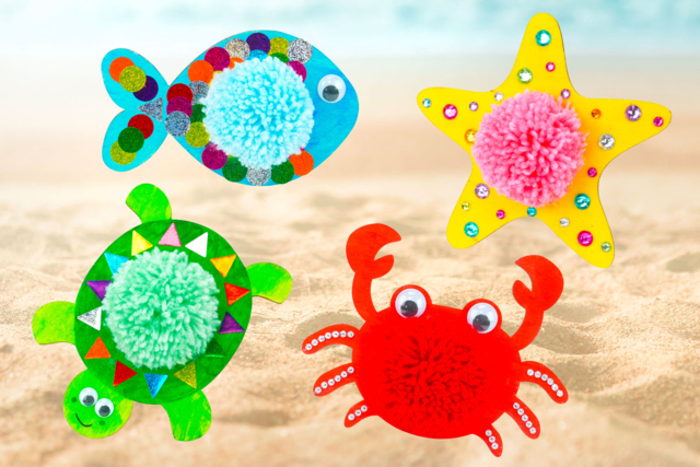 Marine Animal Pom-Pom Holders - 4 Pieces - 3 - Wooden Animals - 10doigts.com - Animaux en bois à décorer - 10doigts.fr