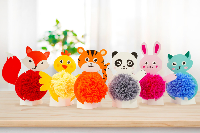 animales pompones de colores - Kits Mercerie - 10doigts.fr