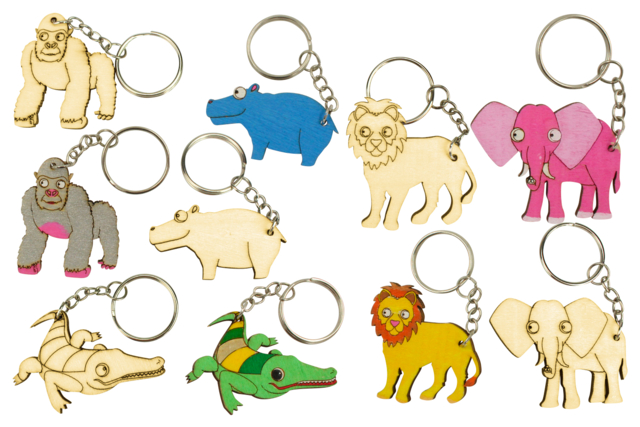 Wooden Keychains "Savannah Animals" - 5 Pieces - 1 - Keychains - 10doigts.com - Porte-clés - 10doigts.fr