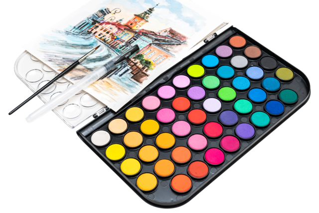 Watercolor Palette + Brushes - 48 Colors - 1 - Watercolor Paint - 10doigts.com - Peinture gouache solide : l'innovation pour peindre sans se tacher - 10doigts.fr