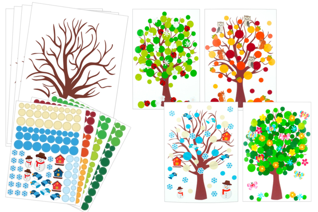 4 Seasons Kit - 4 Tree Cards + Stickers - 1 - Educational Stickers - 10doigts.com - Gommettes pédagogiques : apprendre, grandir et s'éveiller par le jeu - 10doigts.fr