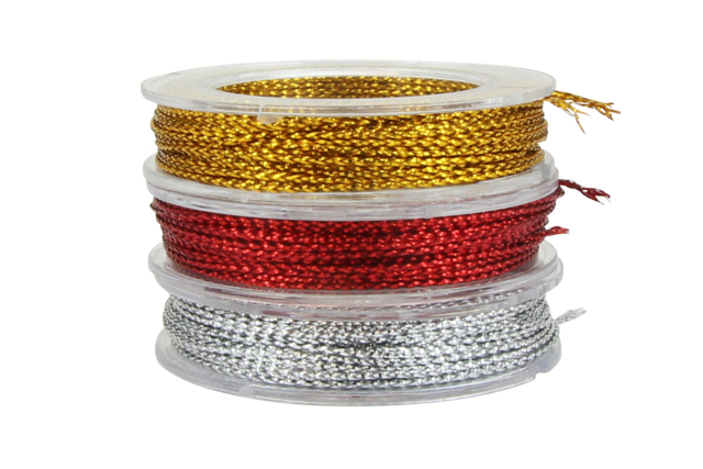Metallic Polyester Cord: Gold, Silver, and Red - 2 - Threads and Cords - 10doigts.com - Ficelles et cordons d'emballage - 10doigts.fr