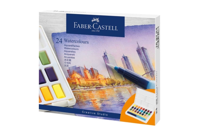 Caja de 24 acuarelas en godet + pincel - Couleurs aquarelle - 10doigts.fr