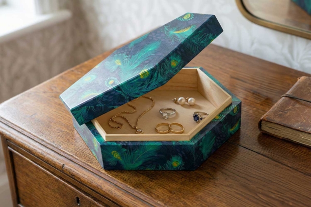 Wooden Hexagonal Box - 16 x 14 cm - 2 - Wooden Boxes - 10doigts.com - Boîtes en bois à décorer - 10doigts.fr