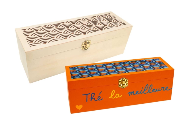 Tea Box with Perforated Lid - 1 - Wooden Boxes - 10doigts.com - Boîtes en bois à décorer - 10doigts.fr