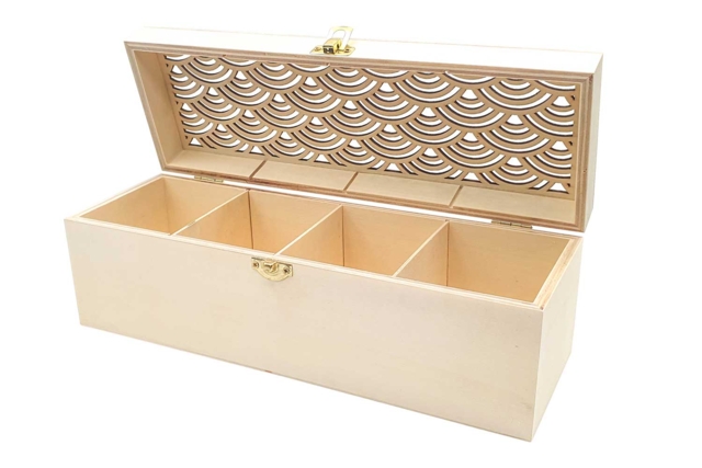 Tea Box with Perforated Lid - 2 - Wooden Boxes - 10doigts.com - Boîtes en bois à décorer - 10doigts.fr