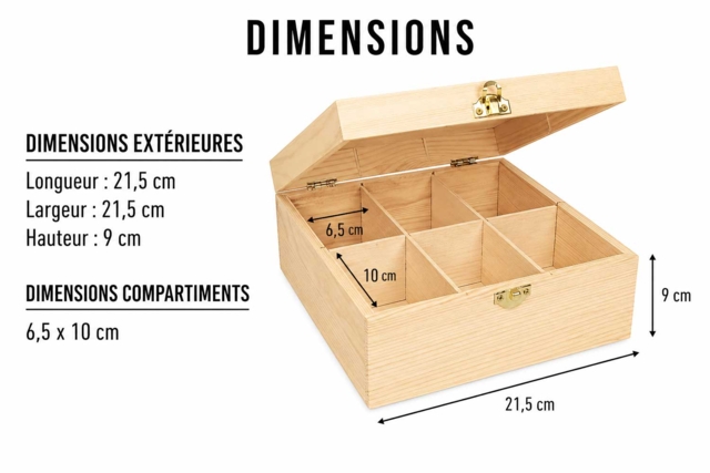 boite à thé dimensions - Boîtes en bois à décorer - 10doigts.fr