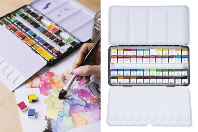 caja de acuarelas 48 pastillas - Peinture aquarelle : palettes, pinceaux et accessoires pour peindre à l'eau - 10doigts.fr