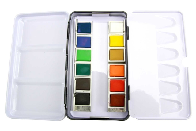Travel Watercolor Set - 12 Half Pans - 8 - Watercolor Paint - 10doigts.com - Peinture aquarelle : palettes, pinceaux et accessoires pour peindre à l'eau - 10doigts.fr