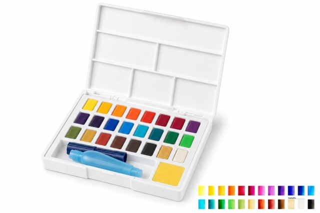 Caja de acuarelas Faber-Castell 24 pastillas + accesorios - Couleurs aquarelle - 10doigts.fr