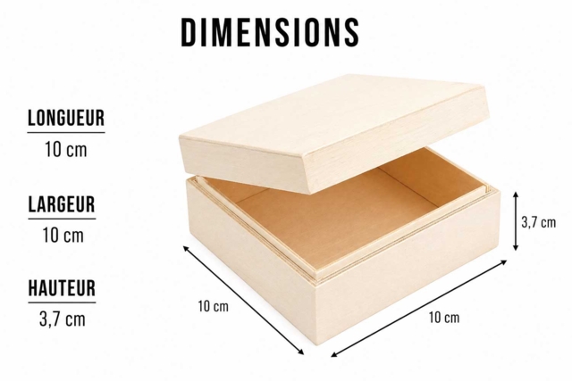 boite carré bois dimensions - Boîtes en bois à décorer - 10doigts.fr