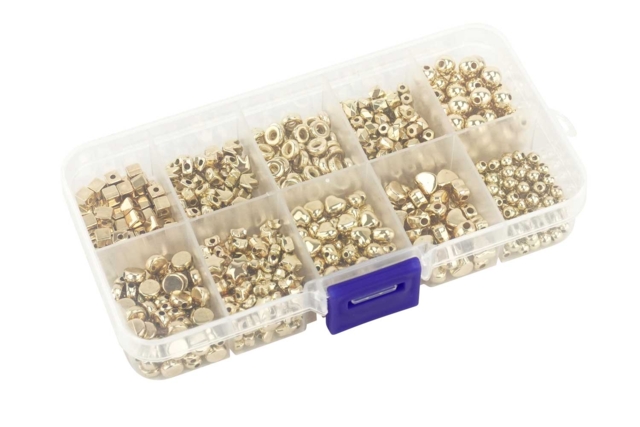 Golden Bead Set - Approximately 500 Beads - 3 - Metallic, Iridescent Beads - 10doigts.com - Perles Métallisées, Irisées - 10doigts.fr