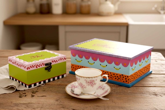 Wooden Tea Box - 14.5 x 10.7 cm - 2 - Wooden Boxes - 10doigts.com - Boîtes en bois à décorer - 10doigts.fr