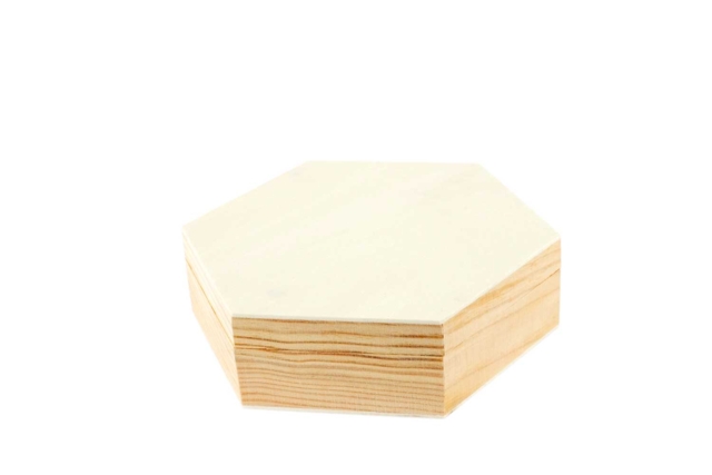 Wooden Hexagonal Box - 16 x 14 cm - 2 - Wooden Boxes - 10doigts.com - Boîtes en bois à décorer - 10doigts.fr