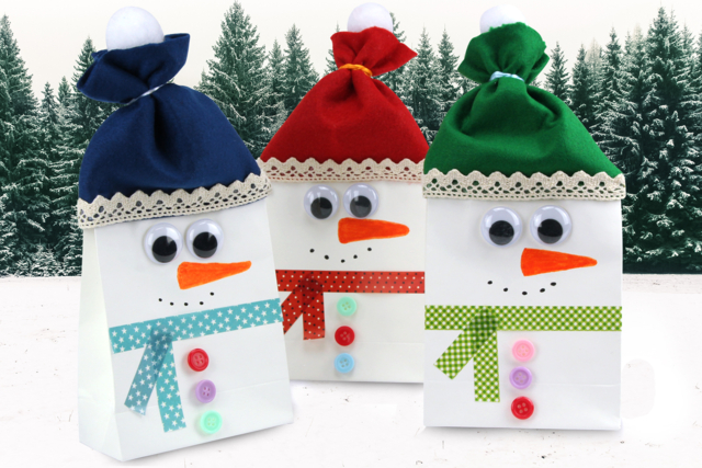 Muñeco de nieve con una bolsa de papel - Feuilles de feutrine - 10doigts.fr
