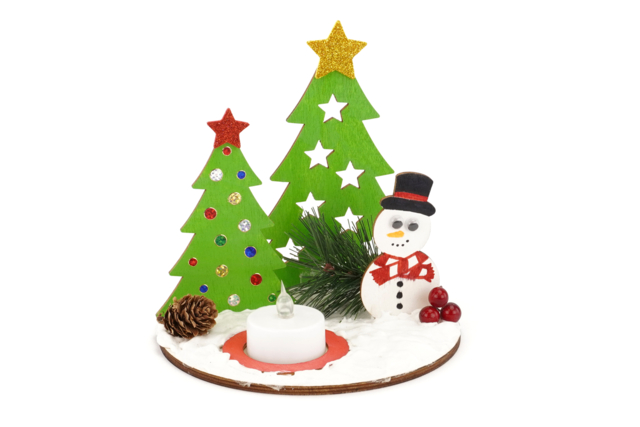 candelabro de madera muñeco de nieve - Bougeoirs en bois - 10doigts.fr