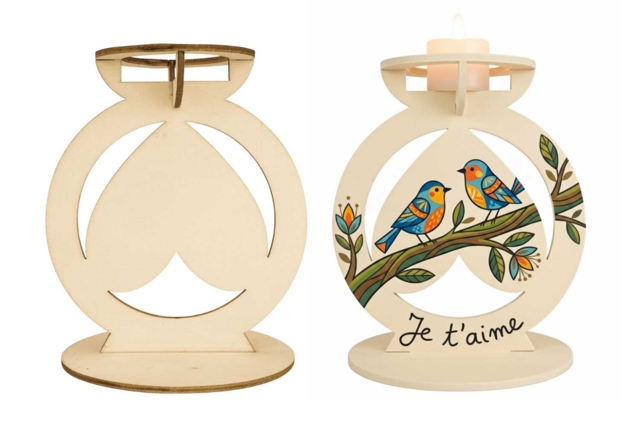 Wooden Candle Holders to Assemble with Inverted Heart - 6 pcs - 1 - Candle Holders and Lanterns - 10doigts.com - Bougeoirs et photophores à décorer - 10doigts.fr