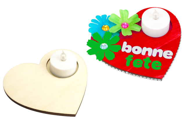 Heart Candle Holders + Candles - 6 Pieces - 5 - Wood Candle Holders - 10doigts.com - Bougeoirs en bois - 10doigts.fr