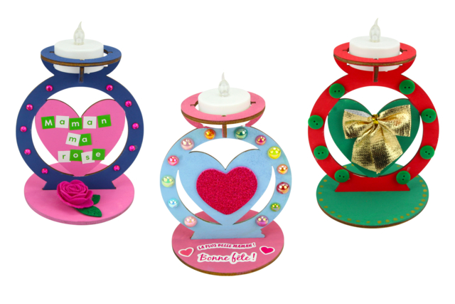 Heart-Shaped Wooden Candle Holders - 6 Pieces - 3 - Wood Candle Holders - 10doigts.com - Bougeoirs en bois - 10doigts.fr