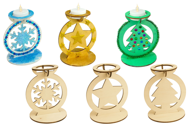 Wooden Christmas Candle Holders - 3 Pieces - 1 - Christmas Lanterns - 10doigts.com - Photophores de Noël à décorer - 10doigts.fr