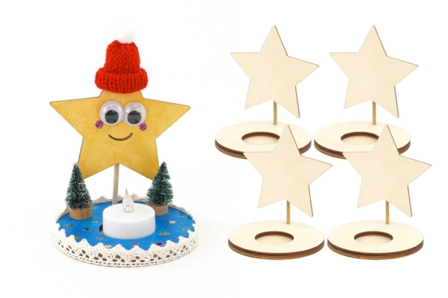 Wooden Star Candle Holders - 4 Pieces - 1 - Wood Candle Holders - 10doigts.com - Bougeoirs et photophores à décorer - 10doigts.fr
