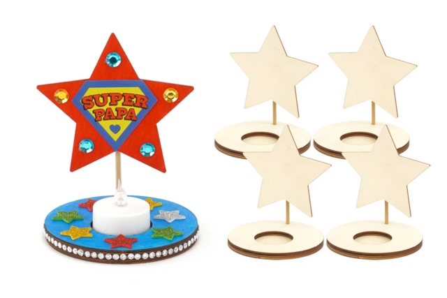 Wooden Star Candle Holders - 4 Pieces - 7 - Wood Candle Holders - 10doigts.com - Bougeoirs et photophores à décorer - 10doigts.fr