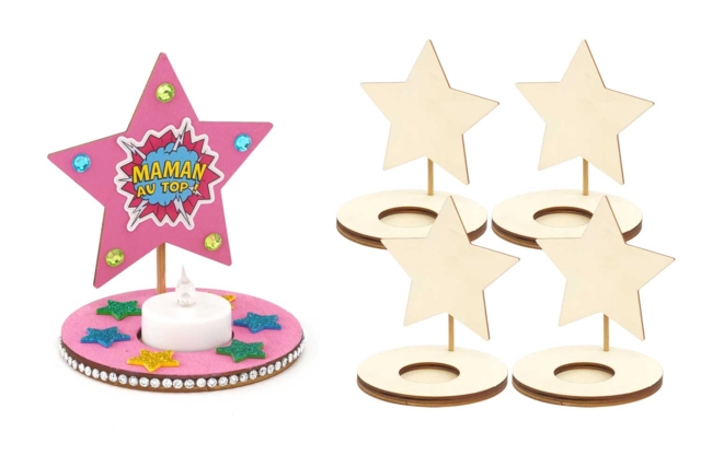 Wooden Star Candle Holders - 4 Pieces - 8 - Wood Candle Holders - 10doigts.com - Bougeoirs et photophores à décorer - 10doigts.fr