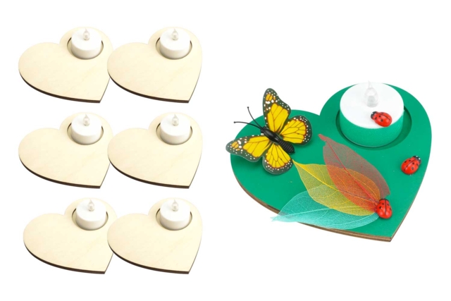 Heart Candle Holders + Candles - 6 Pieces - 1 - Wood Candle Holders - 10doigts.com - Bougeoirs en bois - 10doigts.fr