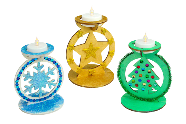 Wooden Christmas Candle Holders - 3 Pieces - 3 - Christmas Lanterns - 10doigts.com - Photophores de Noël à décorer - 10doigts.fr