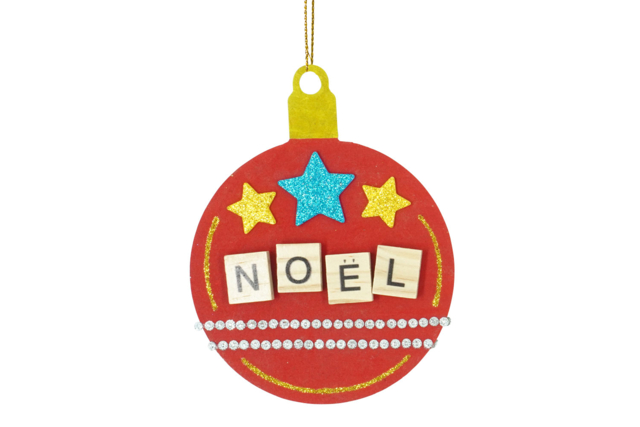 boule lettres scrabble noel - Décorations de Noël en bois - 10doigts.fr