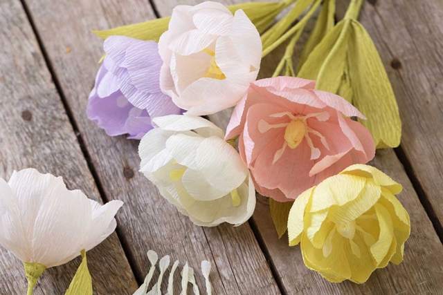 ramo de flores crêpon pastel - Fleurs en papier crépon : créez des bouquets éternels - 10doigts.fr