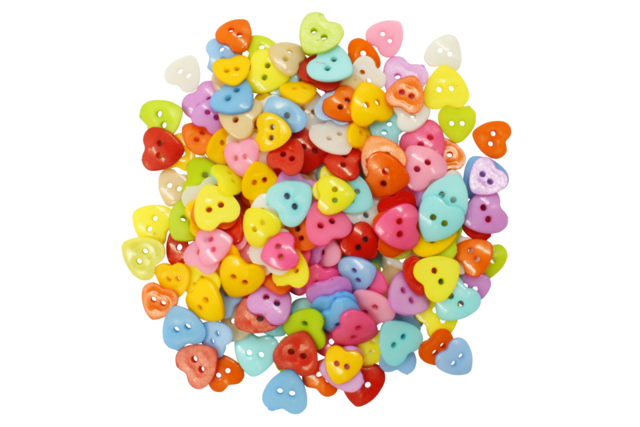 Multicolored Heart Buttons - 200 Pieces - 1 - Buttons - 10doigts.com - Boutons fantaisie et décoratifs pour tous vos DIY - 10doigts.fr