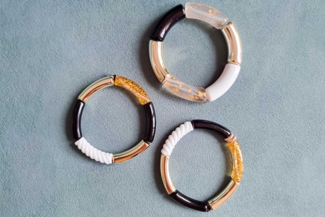 pulsera perlas curvas negro y oro - Perles Acrylique - 10doigts.fr
