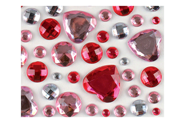 Self-adhesive Rhinestones Hearts and Circles, Pink - 106 pcs - 2 - Heart Decorations - 10doigts.com - Décorations coeurs pour des créations pleines d'amour - 10doigts.fr