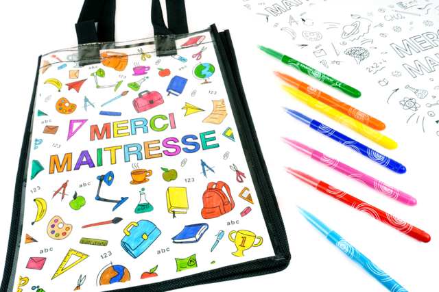 Regalo de Maestra: Bolsa personalizada con un dibujo para colorear - Ramettes de papiers - 10doigts.fr