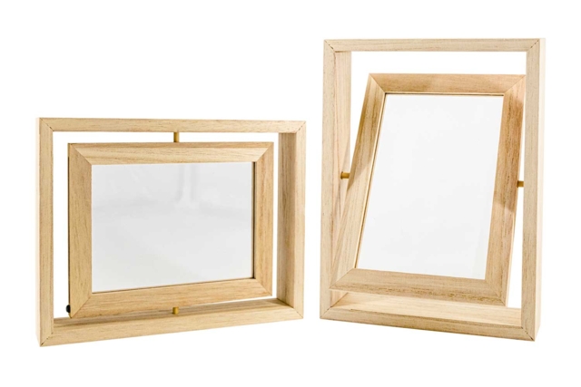 Marco giratorio de doble cara, ventana acrílica 20 x 15 x 3 cm - Cadres photo en bois à décorer - 10doigts.fr