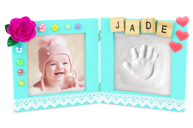 Double Baby Footprint Frame + Photo - 2 - Imprints - Molding and Casting - 10doigts.com - Empreinte - Modelage et moulage - 10doigts.fr
