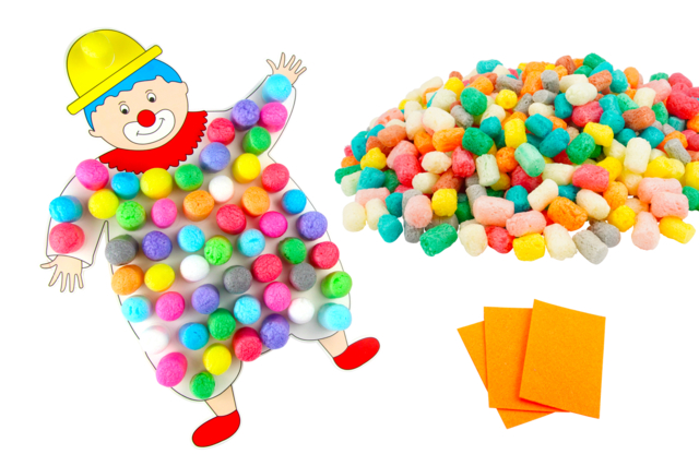 tarjeta carnaval payaso - Activités manuelles avec des flocons de maïs : une matière naturelle et ludique - 10doigts.fr