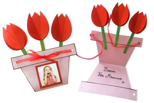 Tarjeta maceta de flores para el día de las madres - Papiers colorés - 10doigts.fr